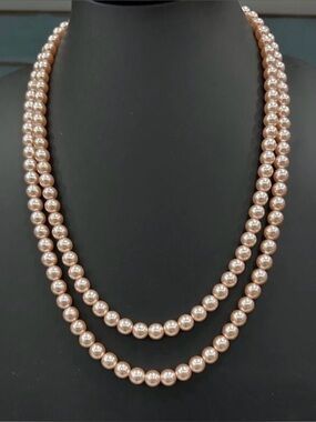 Vintage Faux Pearl Beaded Long Necklace Women's 48" Pink Glass Beads